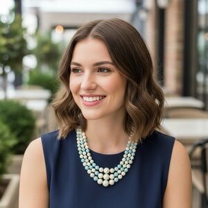 MidCentury Vintage Three Strand Baby Blue And Cream Bead Necklace JAPAN 50/60’s